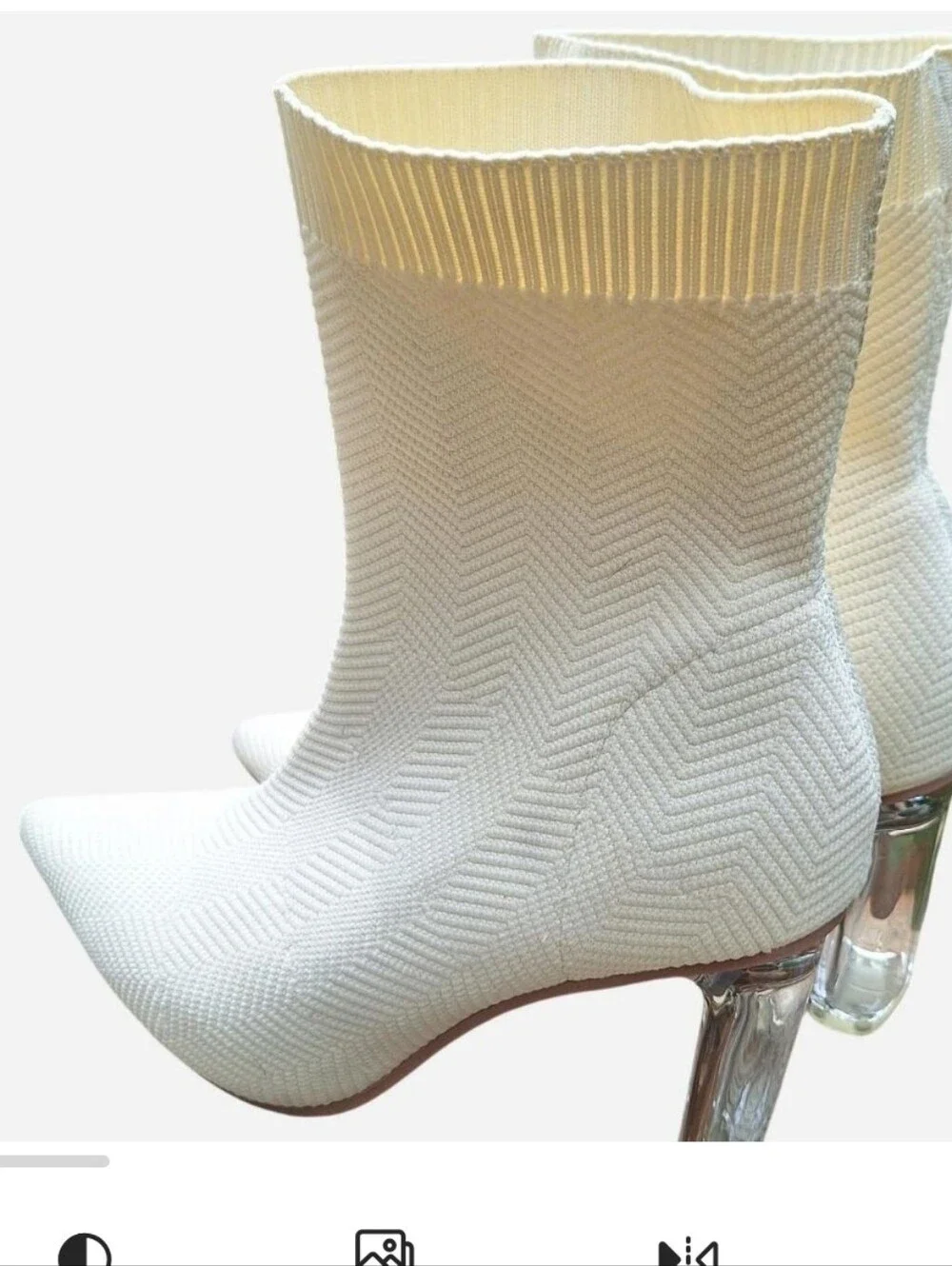 White Knit Sock Booties with Clear Block Heel